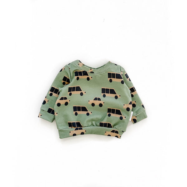 Pullover with Cars on Green